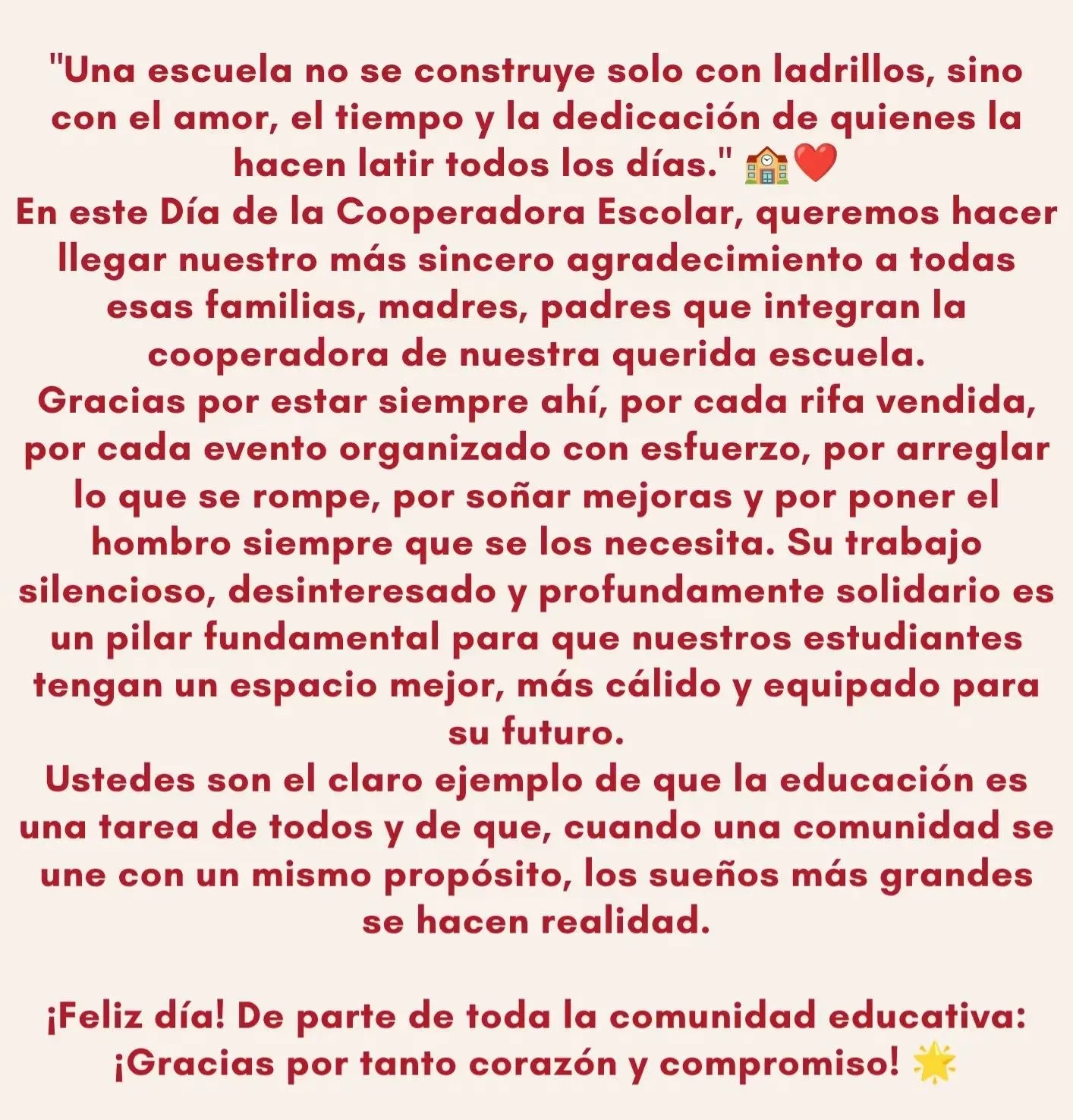 Día de la Cooperadora Escolar: reconocimiento de la Escuela 12 de Rada Tilly a las familias colaboradoras