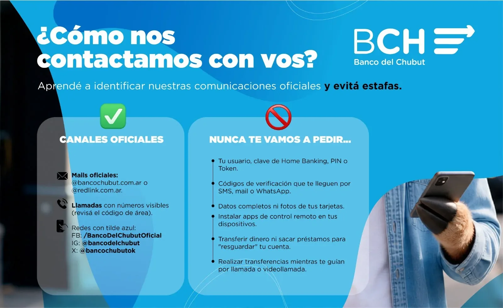 Banco del Chubut difunde pautas para evitar fraudes digitales