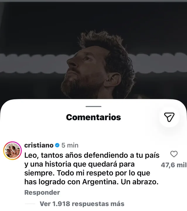 Cristiano Ronaldo saludó a Messi tras su adiós a la Selección argentina