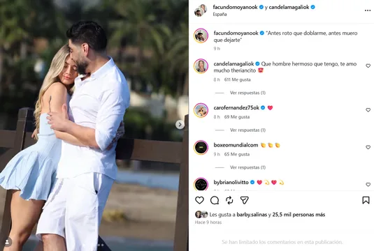 Candela Arizaga y Facundo Moyano blanquearon su reconciliación en Madrid