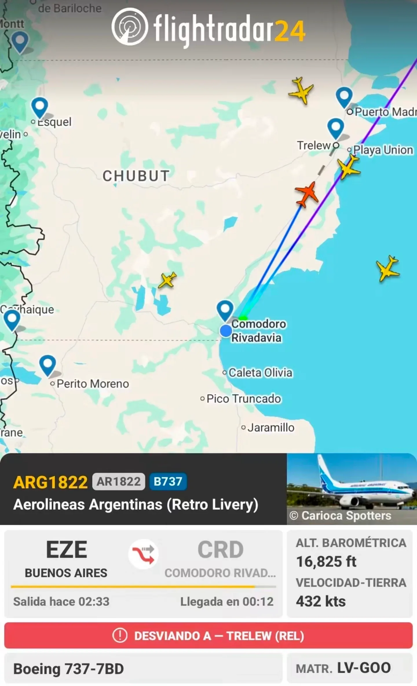 La niebla desvió a Trelew un vuelo de Aerolíneas que iba a Comodoro Rivadavia